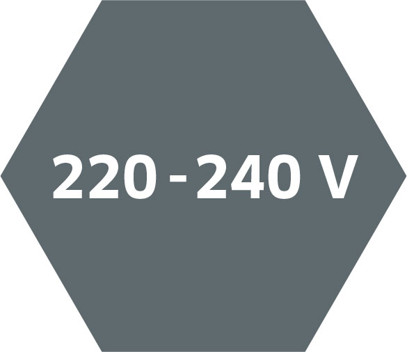 Suitable for mains voltages of 220 - 240 V AC with 50/60 Hz