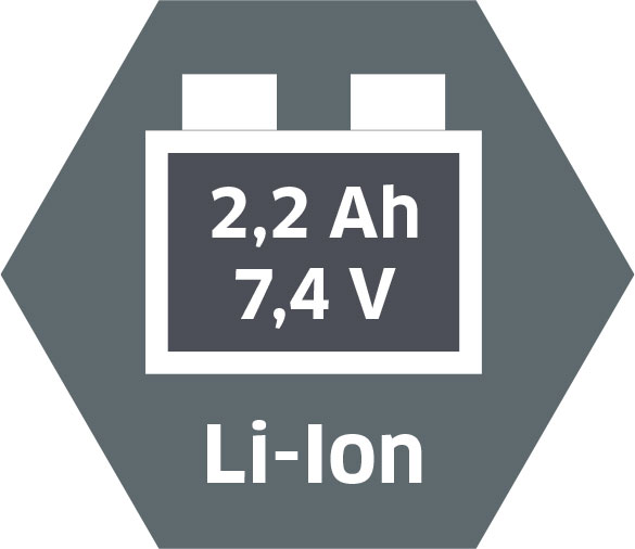 Hochwertig und wartungsfrei: Li-Ion Akku 2,2 Ah, 7,4 V