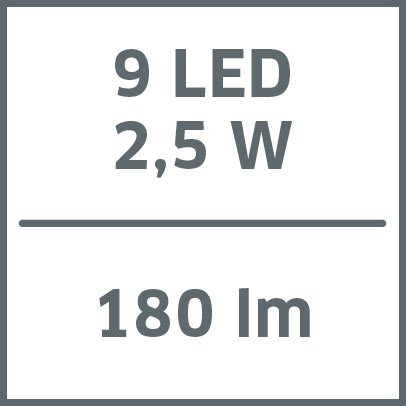 9 LED 2,5 W 180 lm