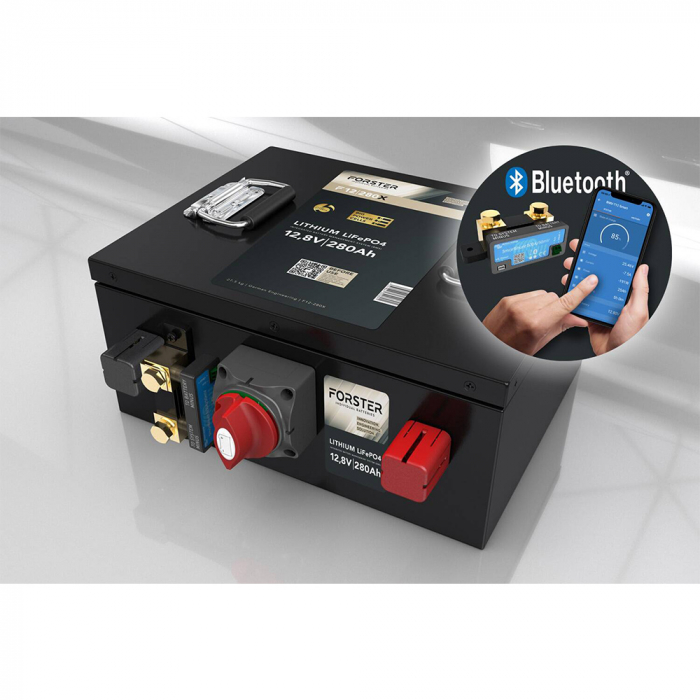 LiFePO₄ Premium Batterie FORSTER F12-280XB 12,8 V/280 Ah 200 A-BMS-2.0 | Bluetooth Mess-Shunt | Untersitz Ducato Ford PSA