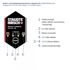 Batterie Ladegerät Staudte Hirsch SH-3.170, 6 V/12 V, 2 A